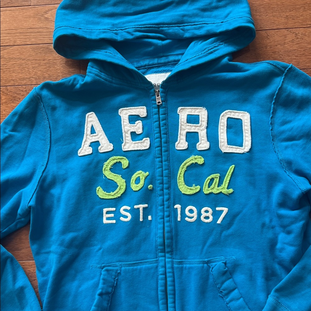 💙Y2K AEROPOSTALE FULL ZIP HOODIE-BRIGHT BLUE-M💙 - Picture 3 of 7